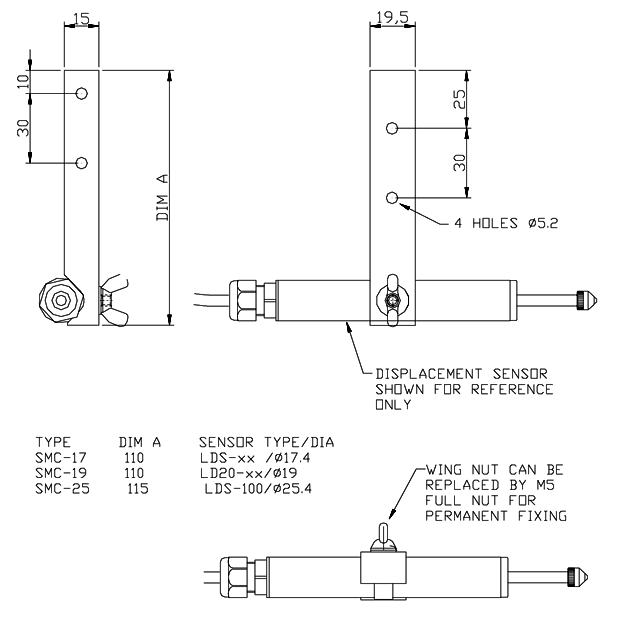 Physical dimensions diagram of single end clamp